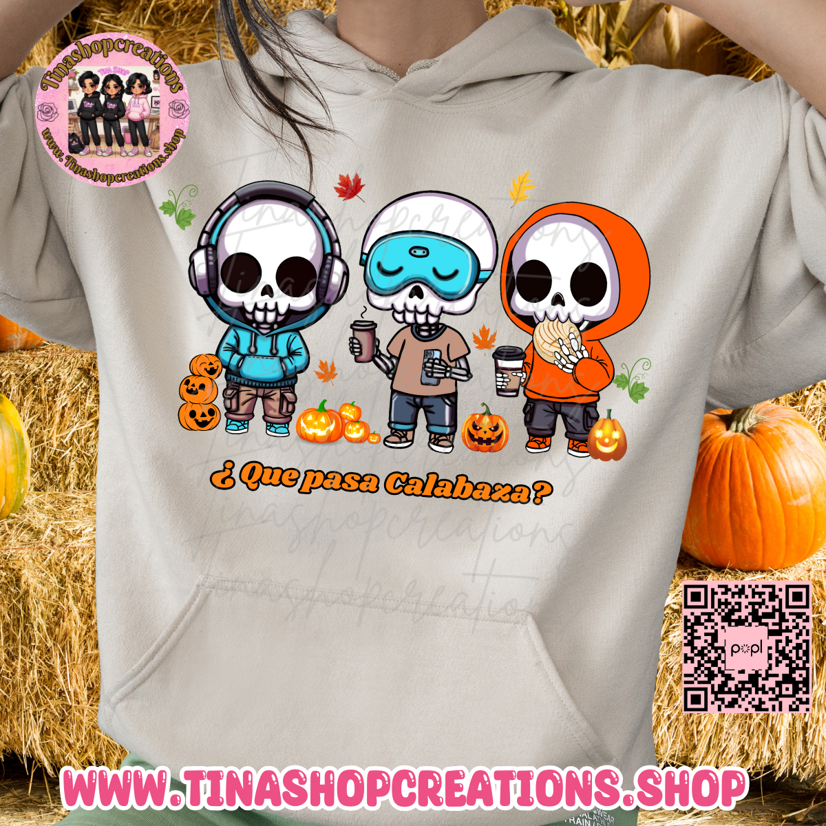 Gorro fantasma con hojas de otoño y calabaza: ropa acogedora de otoño para los amantes de las especias de calabaza, las especias de calabaza y las vibraciones de otoño.