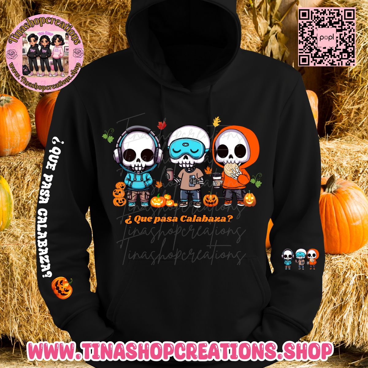 Gorro fantasma con hojas de otoño y calabaza: ropa acogedora de otoño para los amantes de las especias de calabaza, las especias de calabaza y las vibraciones de otoño.