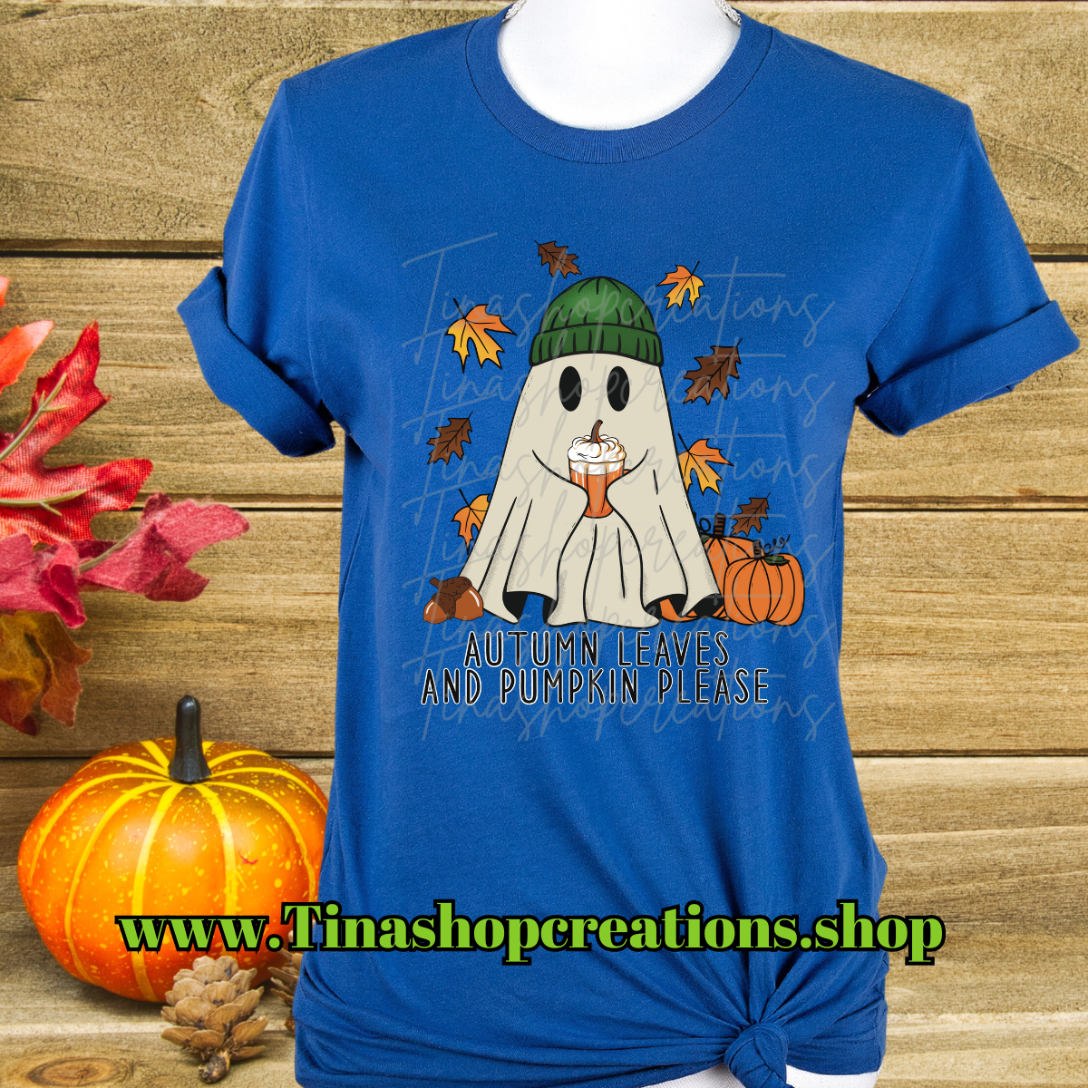 Autumn Leaves and Pumpkin Please Ghost with Beanie