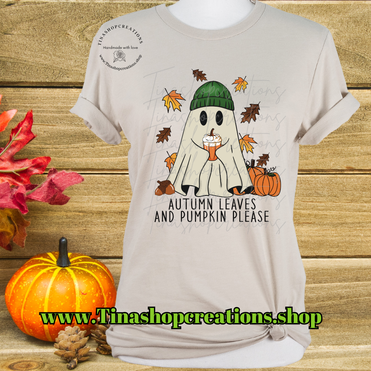 Autumn Leaves and Pumpkin Please Ghost with Beanie