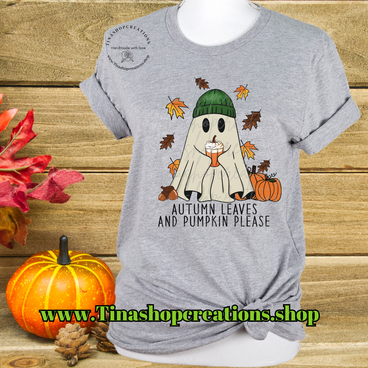 Autumn Leaves and Pumpkin Please Ghost with Beanie