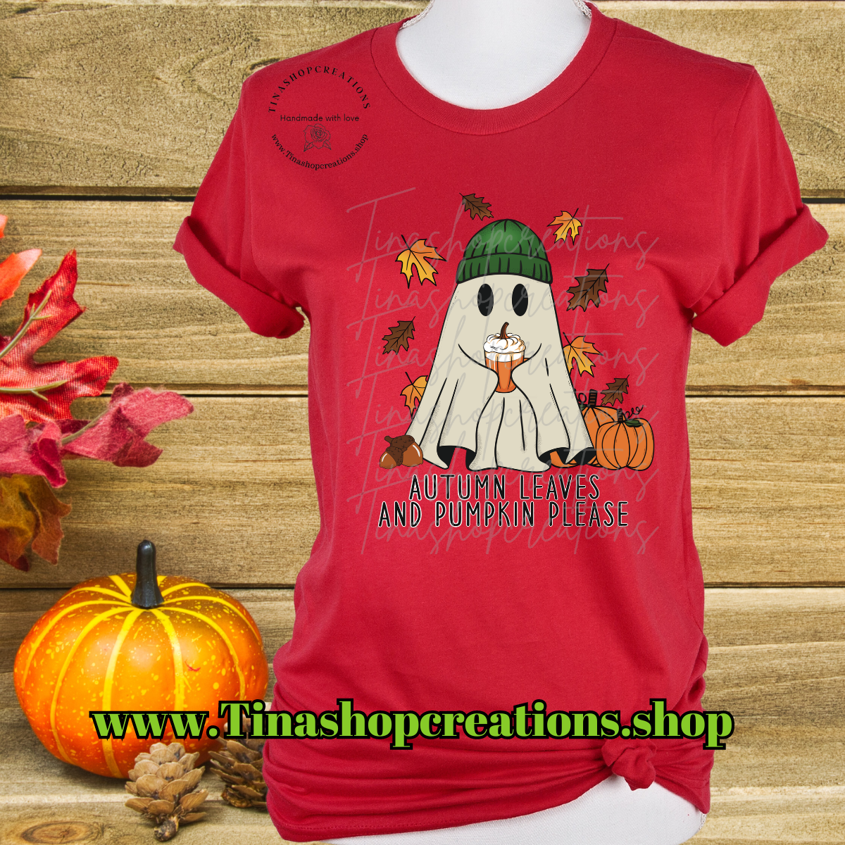 Autumn Leaves and Pumpkin Please Ghost with Beanie