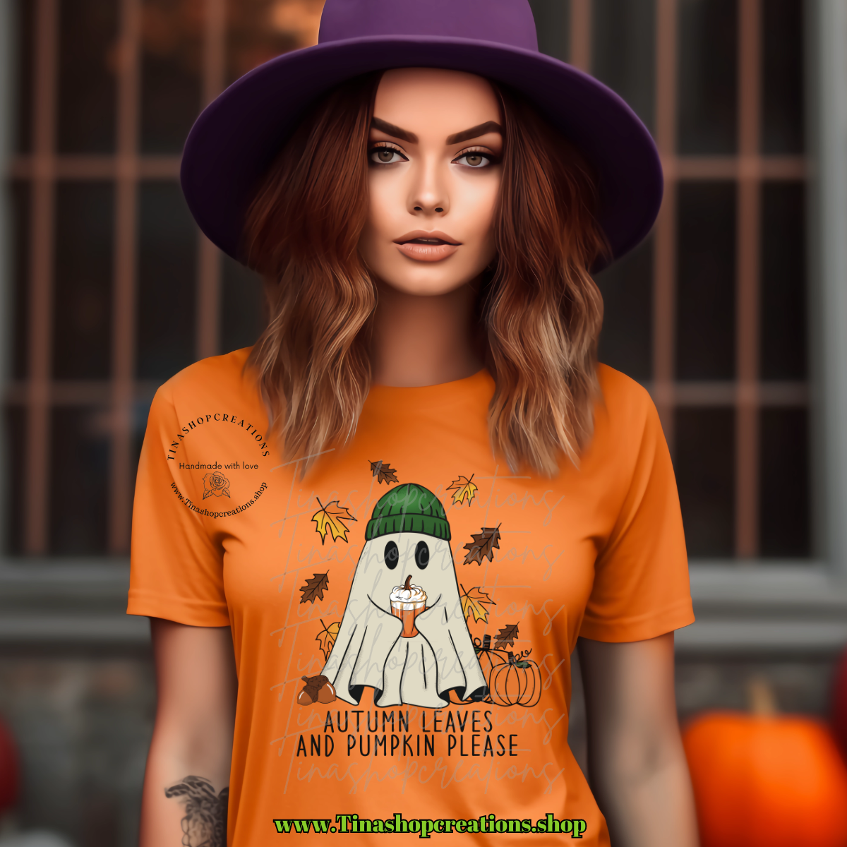 Autumn Leaves and Pumpkin Please Ghost with Beanie