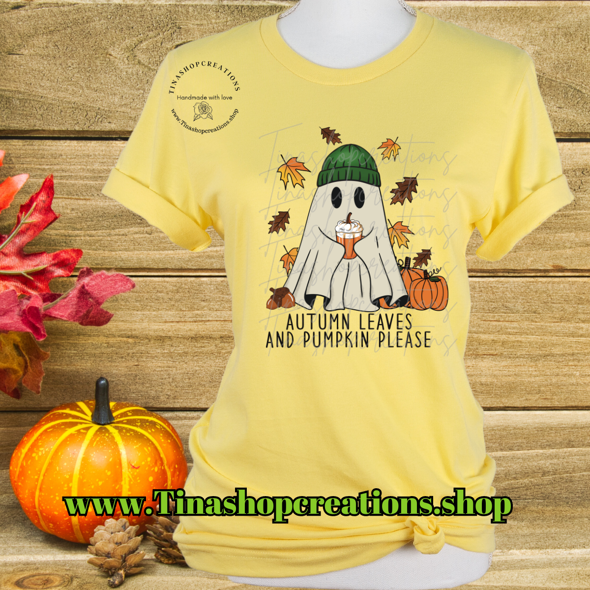 Autumn Leaves and Pumpkin Please Ghost with Beanie