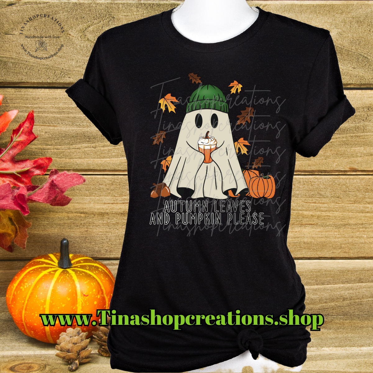 Autumn Leaves and Pumpkin Please Ghost with Beanie