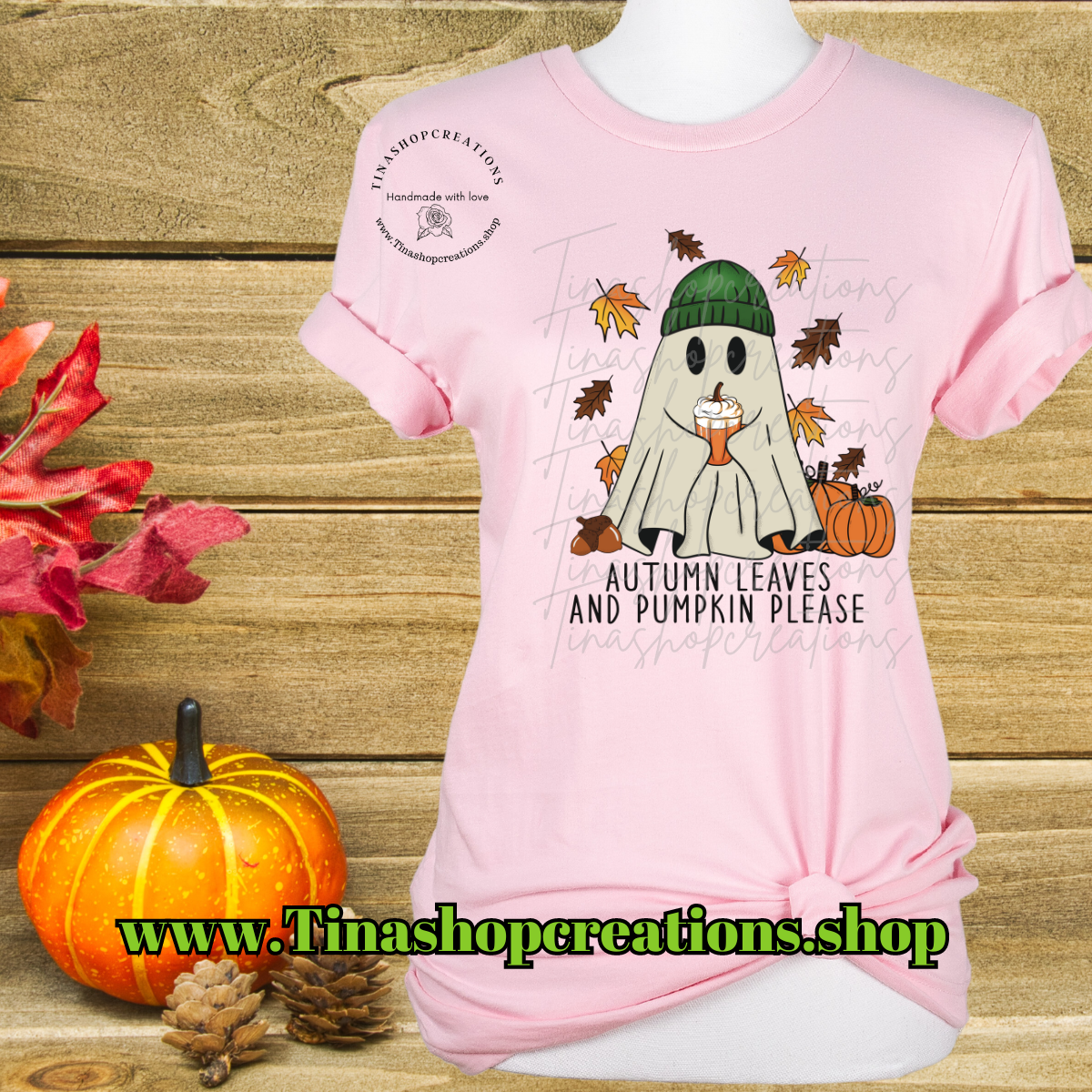 Autumn Leaves and Pumpkin Please Ghost with Beanie