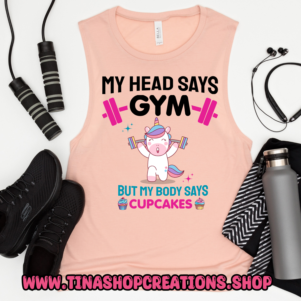 My Head Says Gym But My Body Says Cupcakes-Funny Workout Tshirt