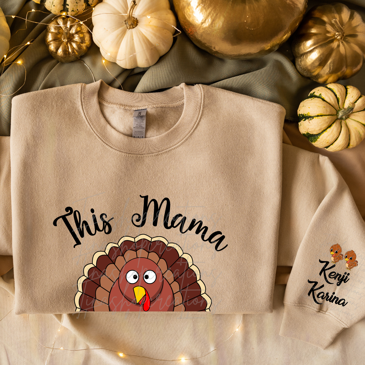 Mercancía personalizada de la temporada de otoño y del Día de Acción de Gracias: ¡muestre su amor por sus pequeños pavos! Personalizar con nombres