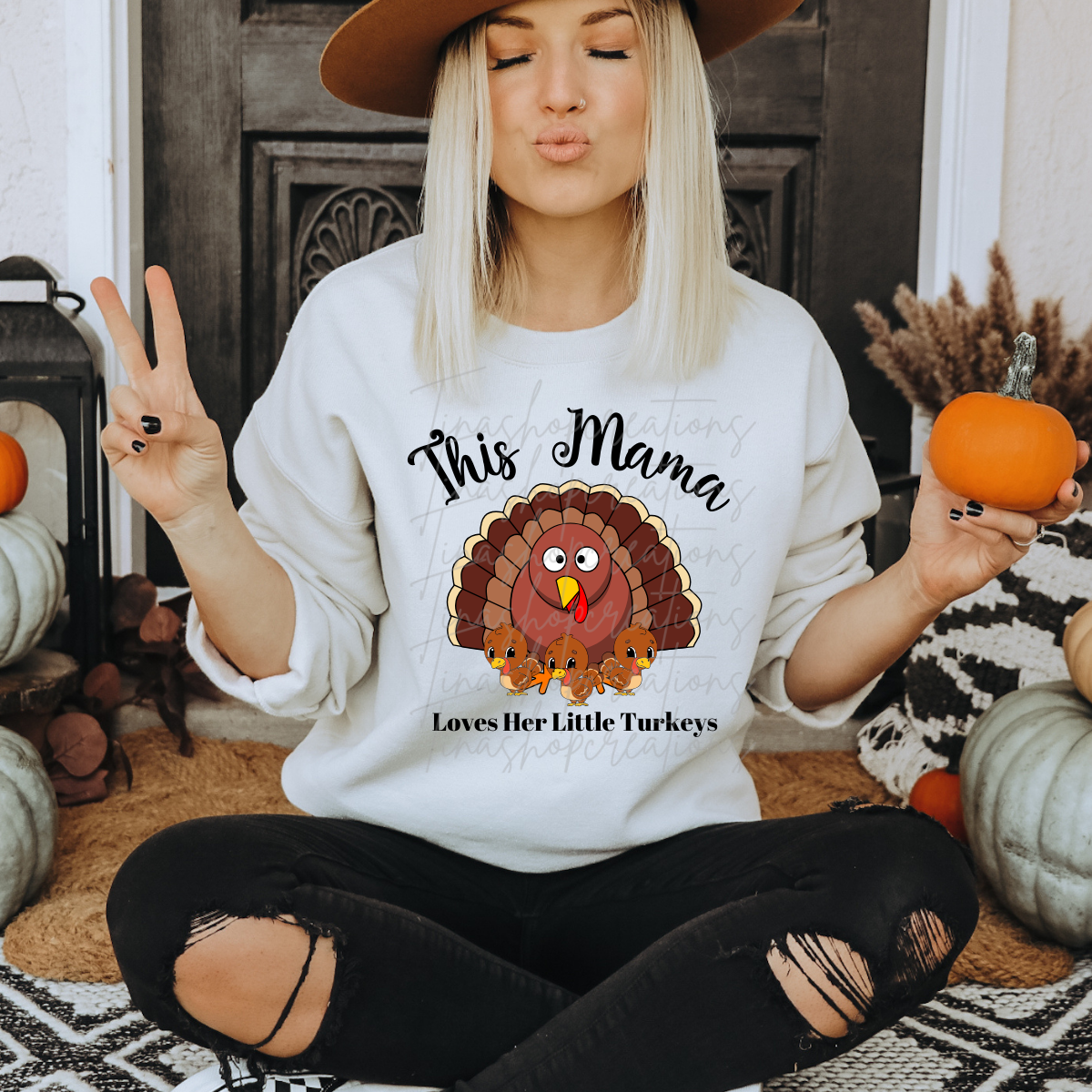 Mercancía personalizada de la temporada de otoño y del Día de Acción de Gracias: ¡muestre su amor por sus pequeños pavos! Personalizar con nombres