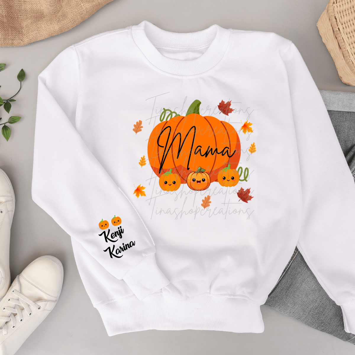 Personalized Mama Pumpkin Fall Design - Customizable with Kids' Names - T-shirt, Sweatshirt, Hoodie