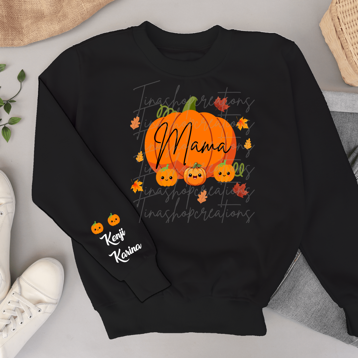 Personalized Mama Pumpkin Fall Design - Customizable with Kids' Names - T-shirt, Sweatshirt, Hoodie