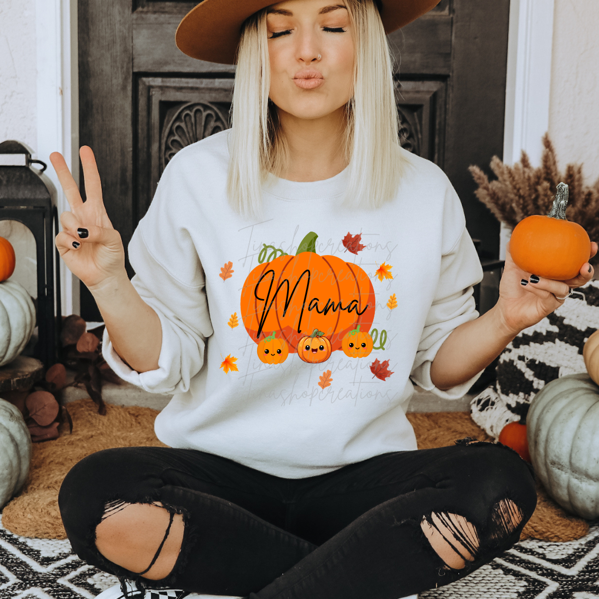 Personalized Mama Pumpkin Fall Design - Customizable with Kids' Names - T-shirt, Sweatshirt, Hoodie