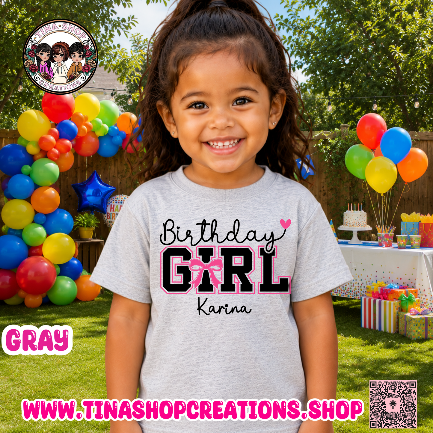 Pink Bow Birthday Girl Personalized T-Shirt