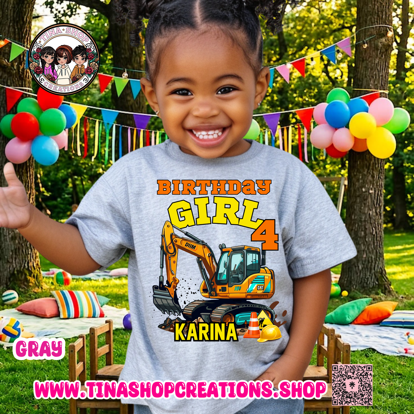 Camiseta de Cumpleaños de Excavadora Personalizada