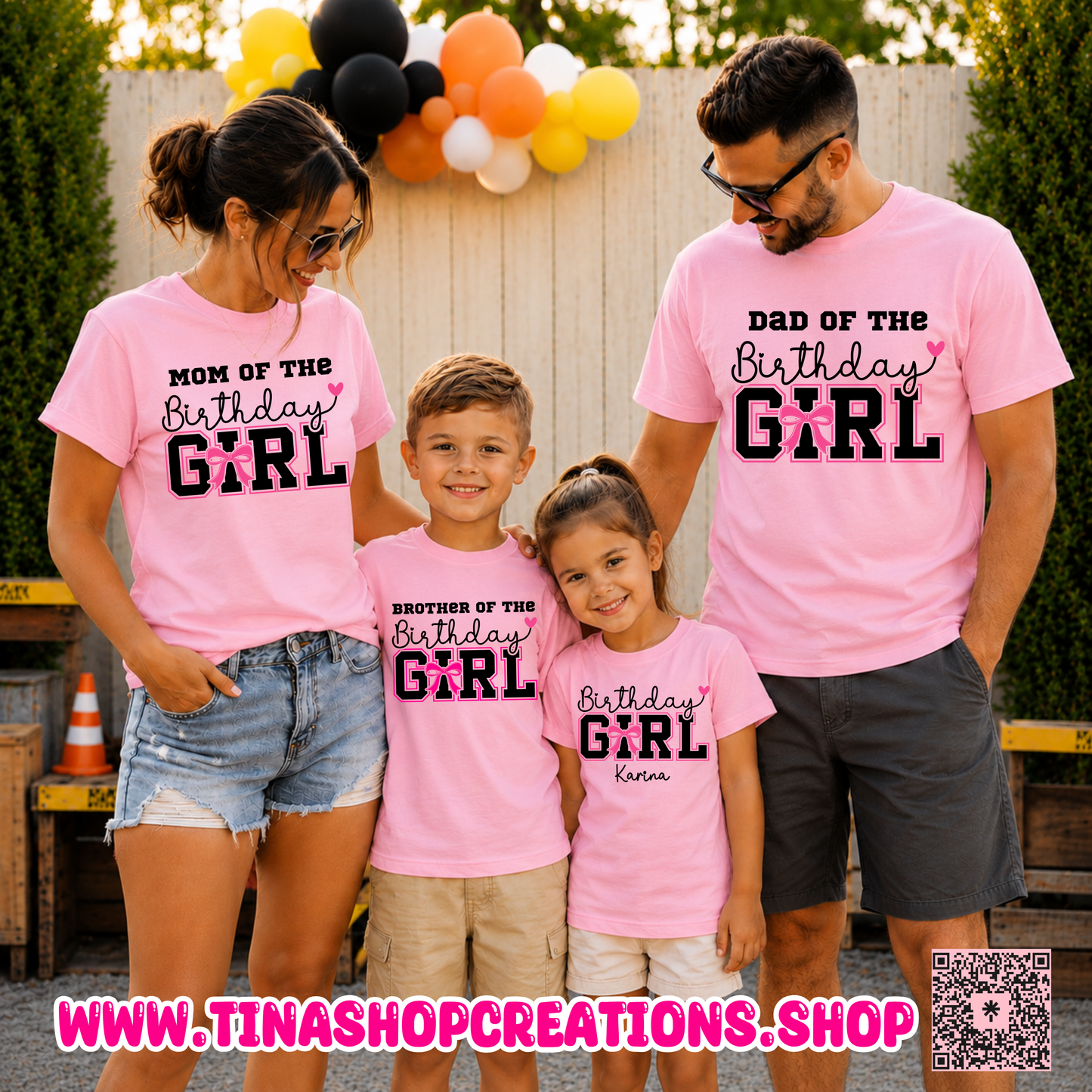 Pink Bow Birthday Girl Personalized T-Shirt