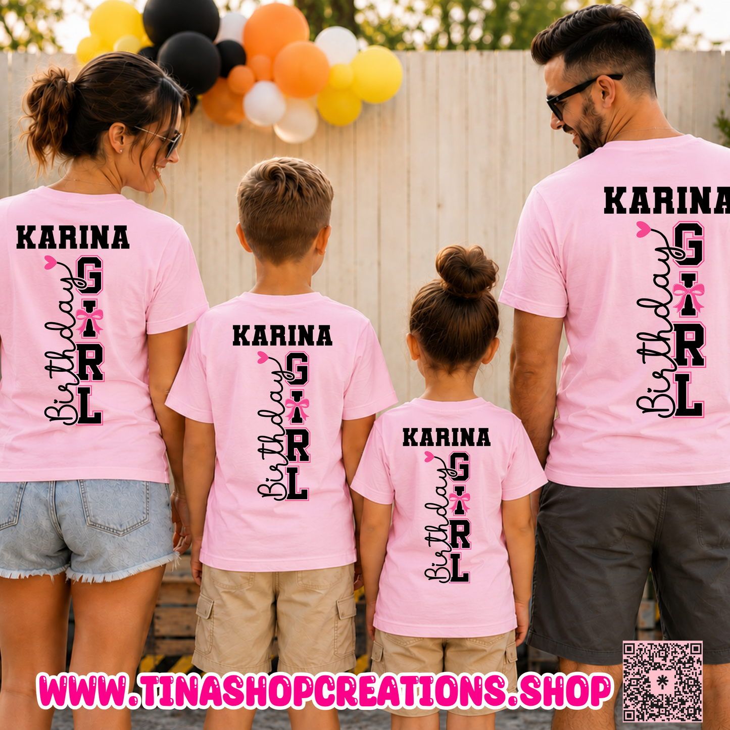 Pink Bow Birthday Girl Personalized T-Shirt