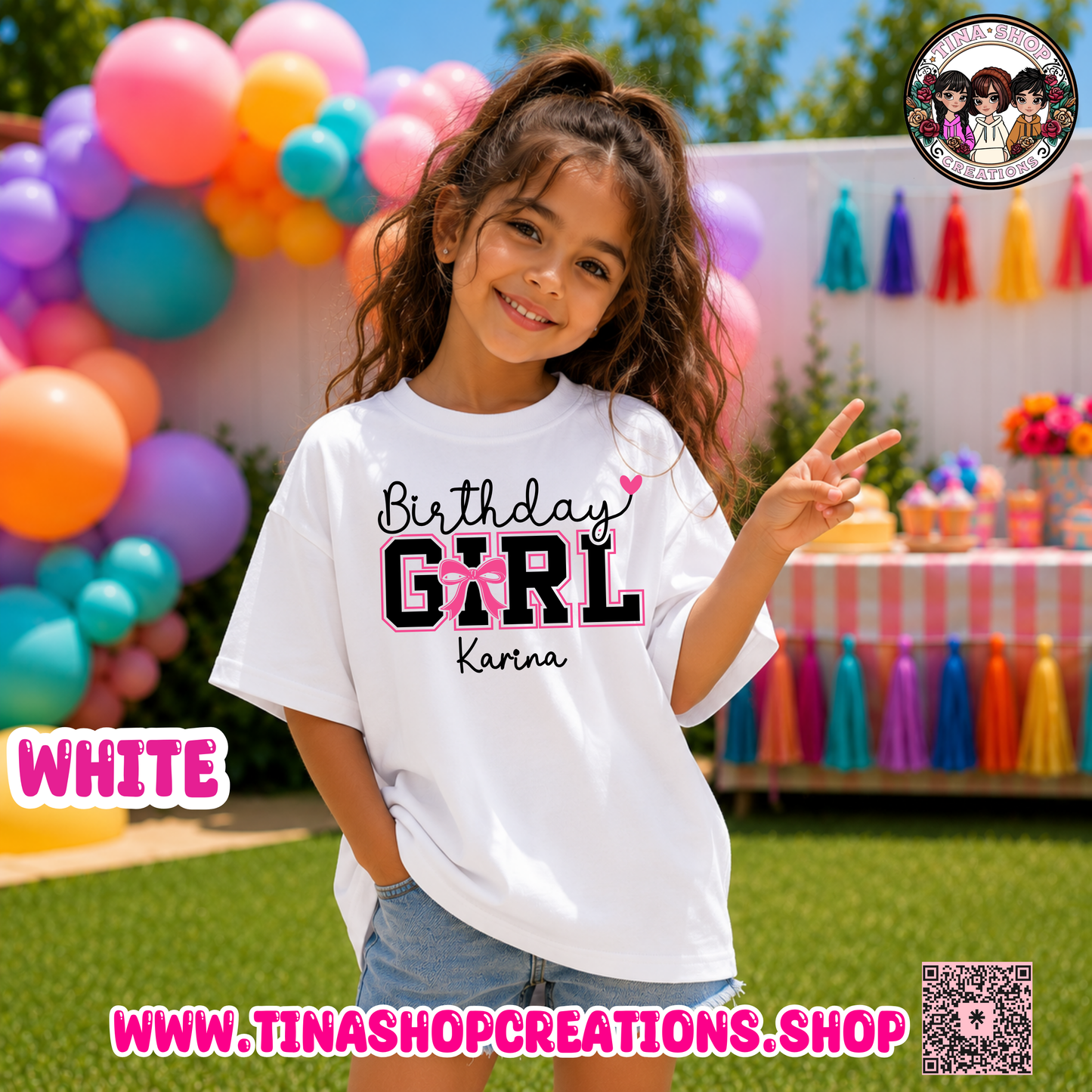 Pink Bow Birthday Girl Personalized T-Shirt