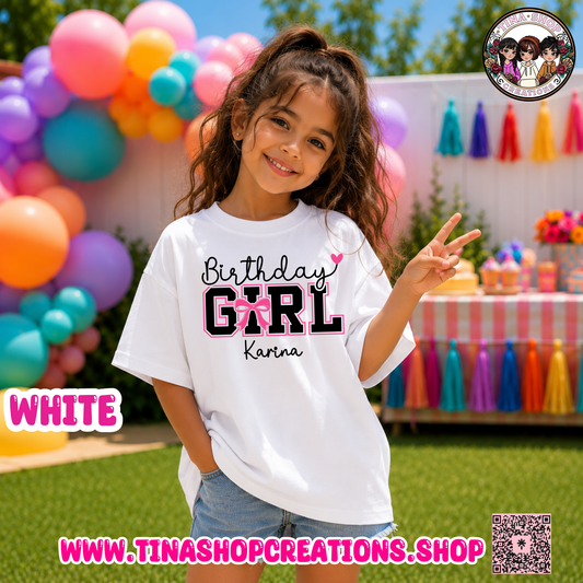 Camiseta personalizada "Cumpleañera lazo rosa"