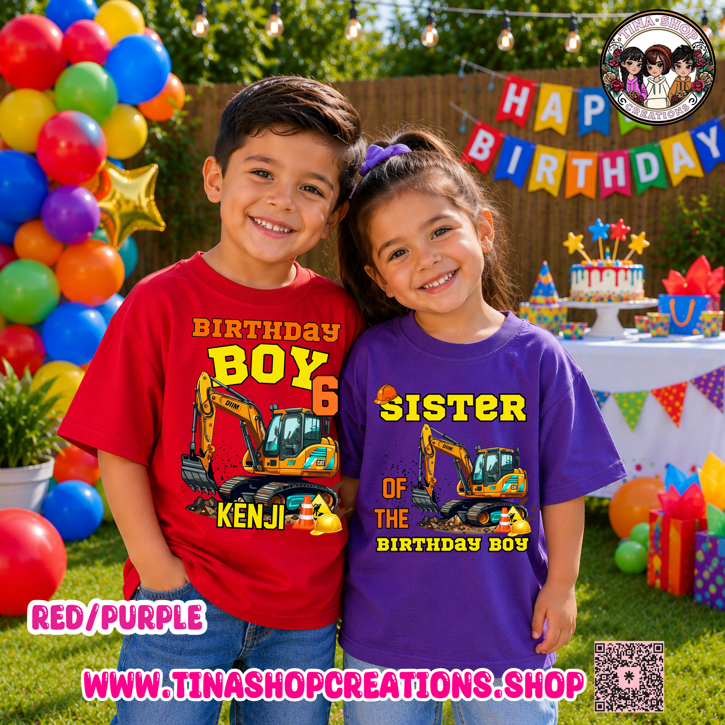 Camiseta de Cumpleaños de Excavadora Personalizada