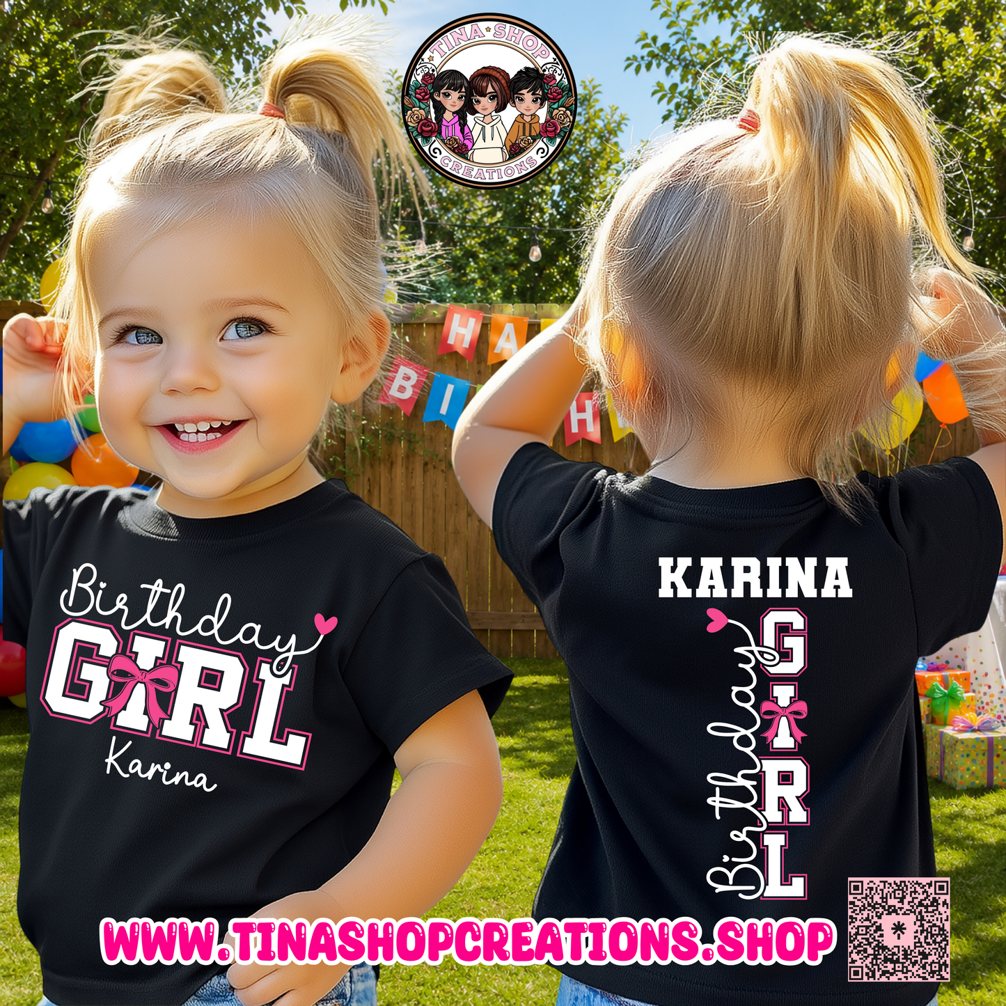 Pink Bow Birthday Girl Personalized T-Shirt