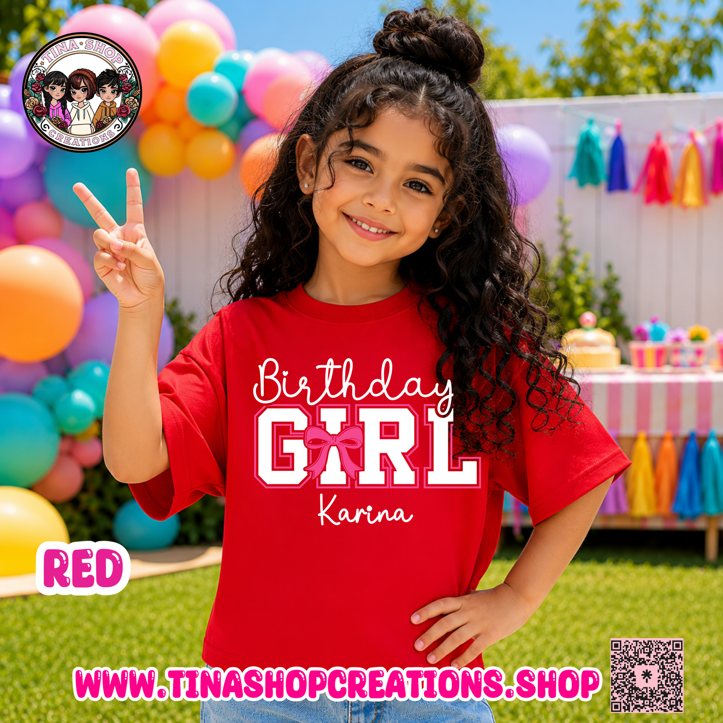 Pink Bow Birthday Girl Personalized T-Shirt
