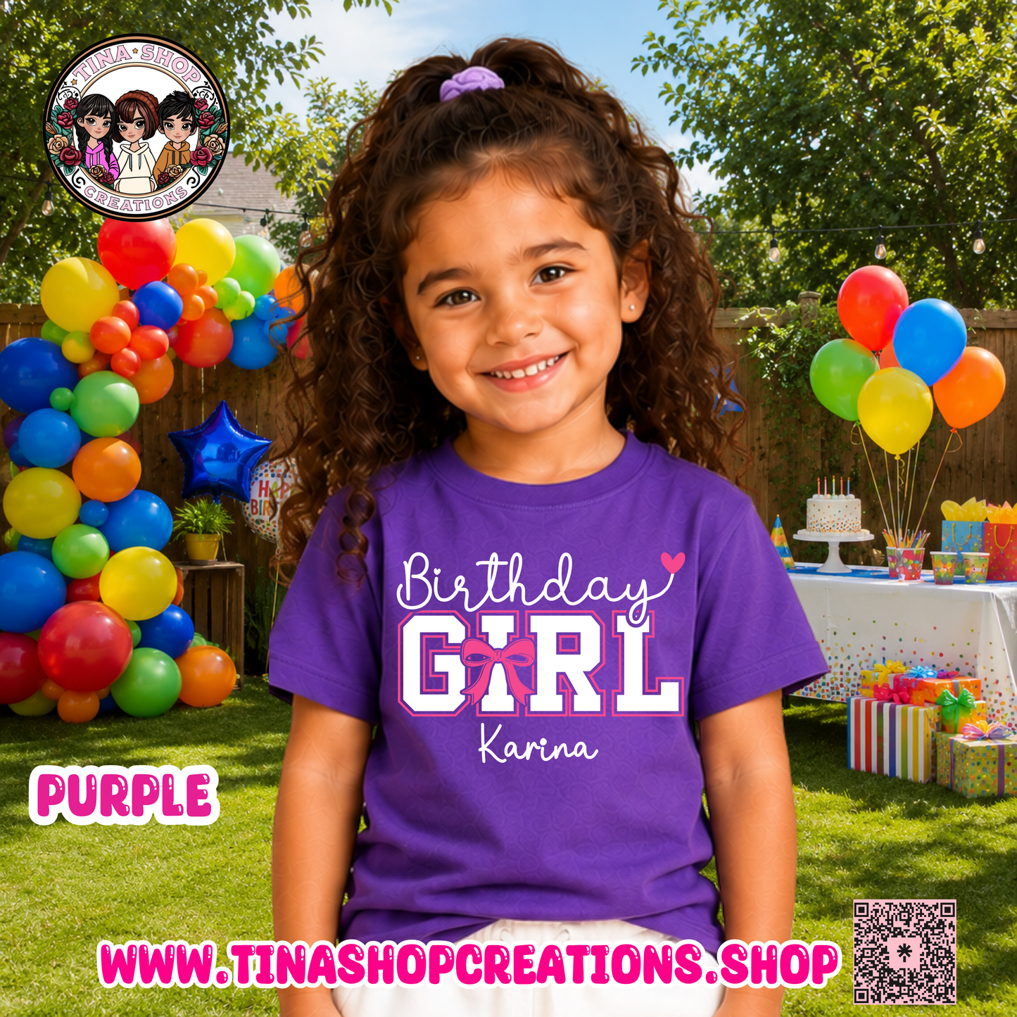 Pink Bow Birthday Girl Personalized T-Shirt