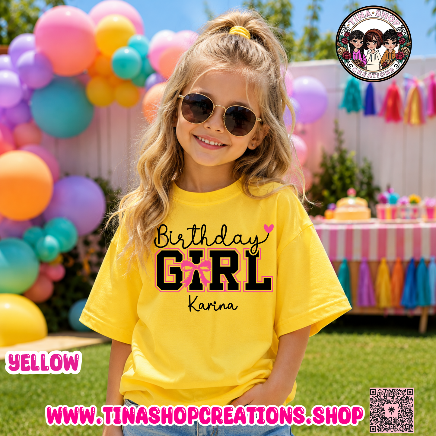Pink Bow Birthday Girl Personalized T-Shirt