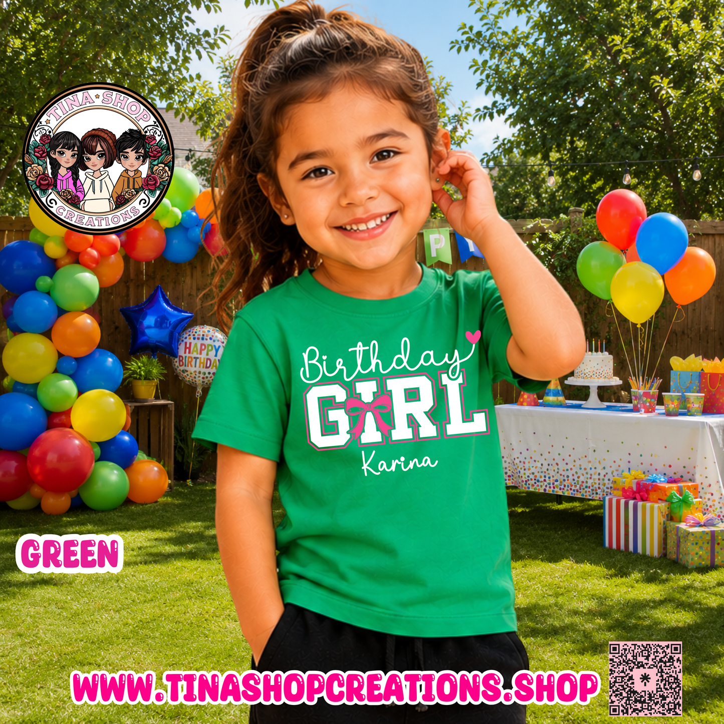 Pink Bow Birthday Girl Personalized T-Shirt