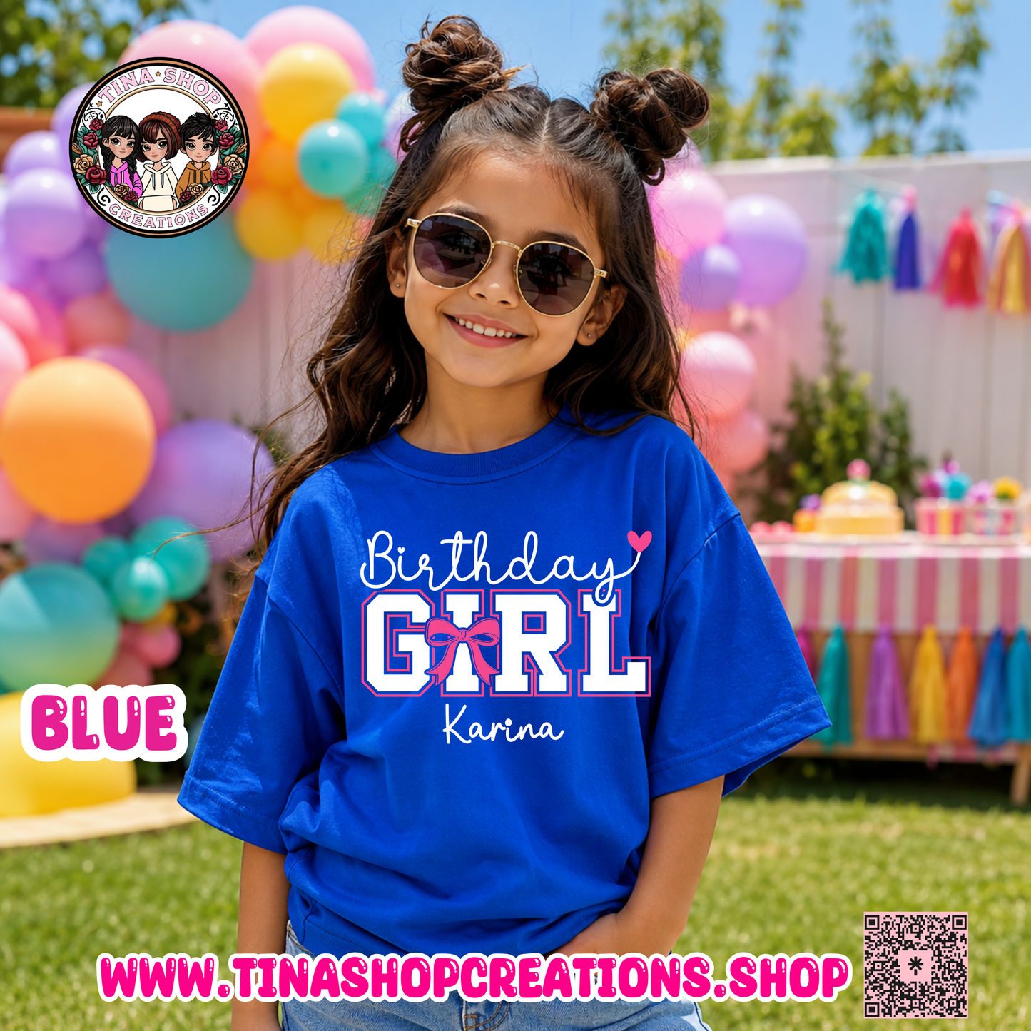 Pink Bow Birthday Girl Personalized T-Shirt