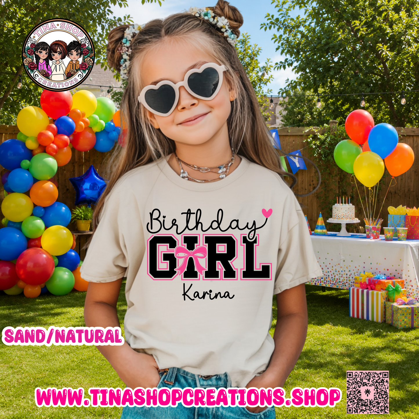 Pink Bow Birthday Girl Personalized T-Shirt