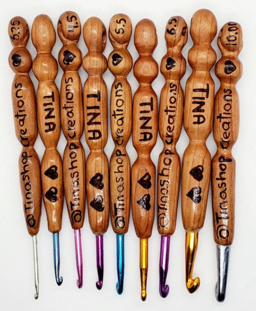 Ganchos de ganchillo, ganchos de ganchillo personalizados de madera de cerezo